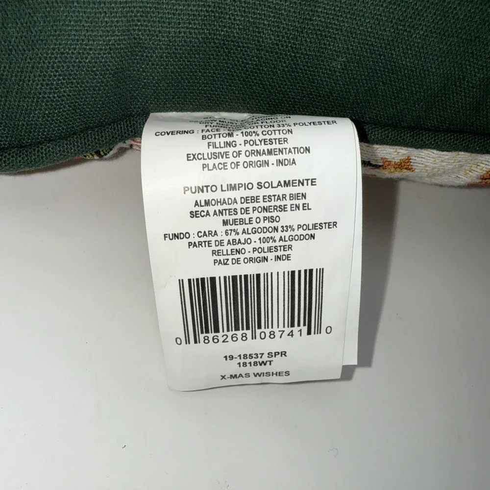 Christmas X-Mas Wishes Needlepoint Santa Seasons Throw Pillow 16X16 Green Back